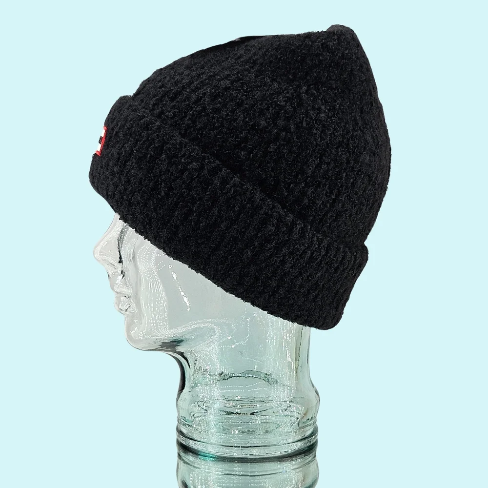 Hunter Hat Beanie Black Texture Cuffed Knit Logo Outdoor Cottagecore Christmas